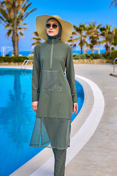 Marina Swimwear Khaki Full Covered Hijab Swimsuit - High Neck, with Stopper, ...