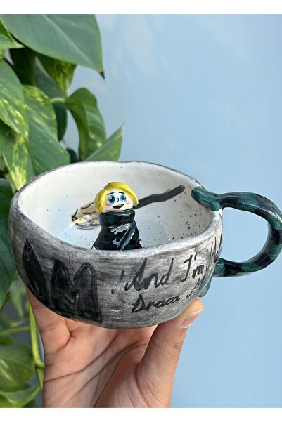 visera Harry Potter Series Draco Malfoy Figured Handmade Ceramic Mug + Spoon in the Shape of a Broomstick Gift
