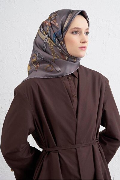 Armine Tivil Saf İpek Eşarp 9422 - 07 Gri Karışık Desen