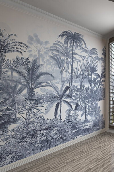 dreamwall Siyah Beyaz Tropikal Orman Desenli Tekstil Duvar Kağıdı