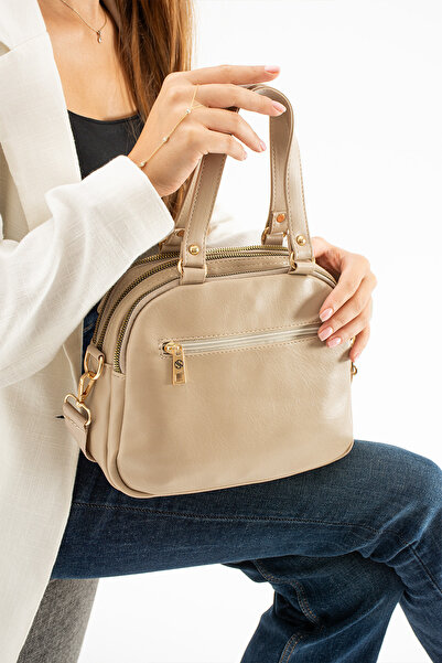 Sanmorris Women's Sand Soft Faux Leather Adjustable Crossbody Strap Smart Casual Shoulder and Hand Bag