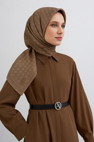 Armine Sura Saf İpek Eşarp 9412 - 89 Vizon Karışık Desen