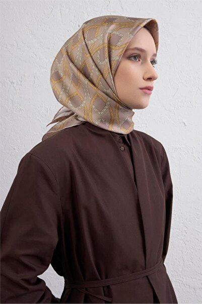 Armine Tivil Saf İpek Eşarp 9410 - 33 Vizon Karışık Desen