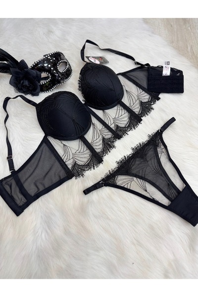 NERGIZ Kadın Balenli Dolgulu Büstiyer Dantelli Desenli Trasnsparan İç Çamaşır...