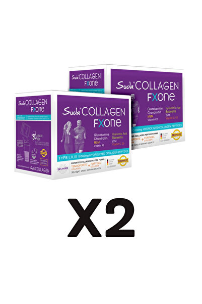 Suda Collagen FXONE Toz Saşe Aromasız - Tip I-II-III Kolajen + C,Zn,K2,D3,Hyaluronik | Eklem Sağlığı | 12gx30 x2