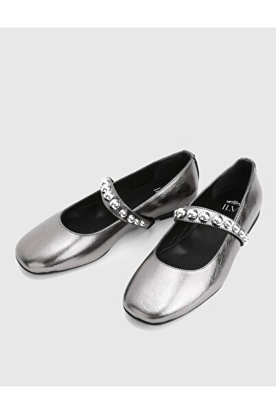 İLVİ Karmen Hakiki Deri Antrasit Kadın Babet