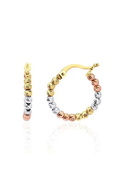 DesignbyKairos 14 Ayar Altın Üç Renk Dorika Top Halka Küpe