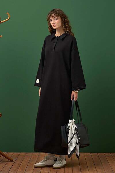 Ceylan Otantik Black 3 Thread Collar Dress