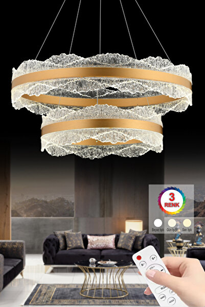 İstanbul Avize Titanic Çift Katlı Gold 3 Renk Kumandalı Lüx Led Modern Ledli ...