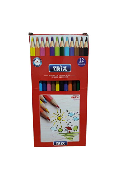 TRİX أقلام تلوين جافة 12 لون بحجم كامل |   أقلام رسم وتلوين ملونة حية (للأعمار 3 سنوات فما فوق)