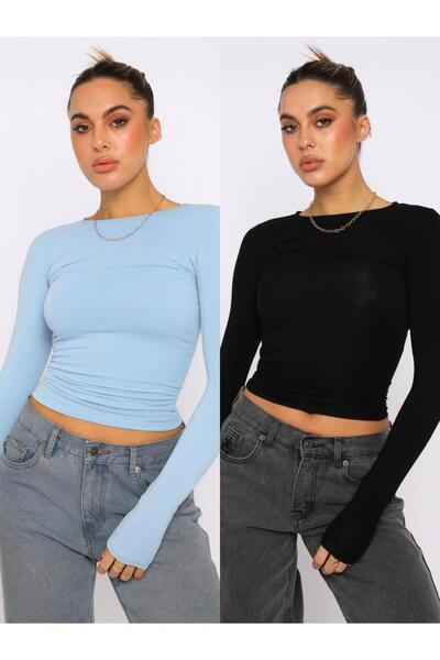 ÖZ PAMUK Μπλούζα με μακρύ μανίκι από ύφασμα Lycra Basic Crew Neck