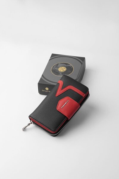 CENGİZ PAKEL Orta Boy Kadın Cüzdan – 65295M - Siyah/Kırmızı