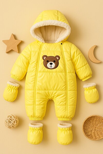 DeKuBaby Yeni Sezon Özel Tasarım Ayı Figürlü Cepli Kapüşonlu Bebek-Çocuk Kozm...