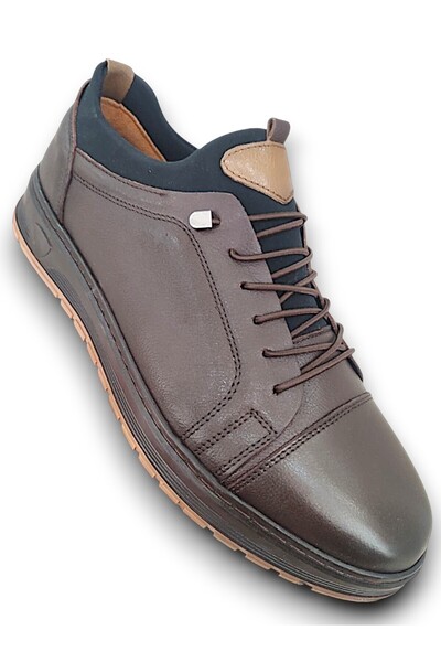 Elit Alvino 748 Kahverengi Hakiki Deri Ortopedik Rahat Lastikli Mevsimlik Erkek Ayakkabı