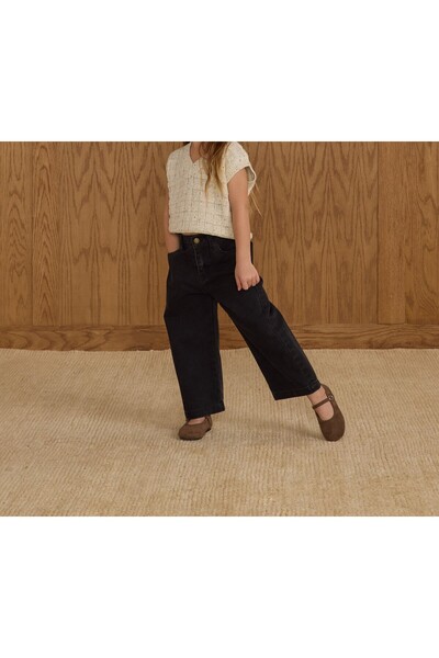 rois بنطلون جينز أسود واسع للأطفال البنات