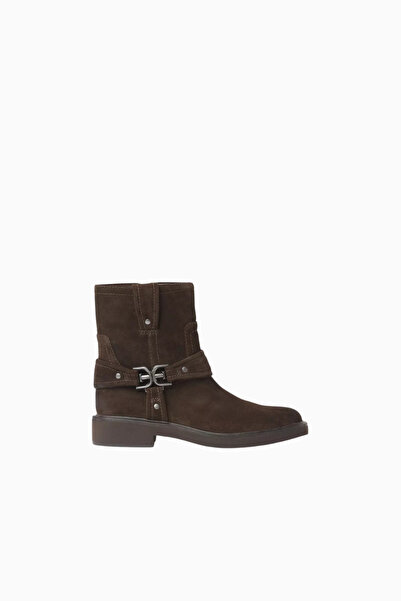 Sam Edelman Narra Dark Brown Suede, Double Buckle Round Toe Low Heel Women's ...