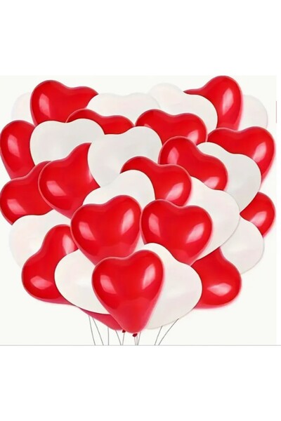 Flippy Комплект от 10 бели и червени балона във формата на сърце, 25 см