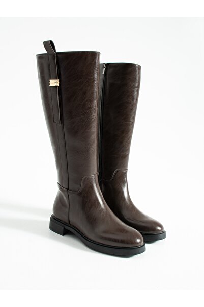 ALEMDAR AYAKKABI Γυναικείες μπότες με λεπτομέρεια με κούμπωμα καφέ SNUG