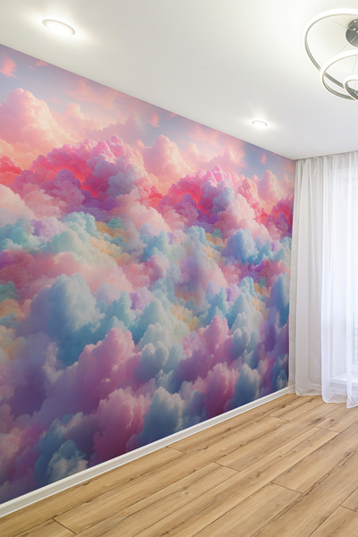 dreamwall Renkli Bulut Desenli Tekstil Duvar Kağıdı