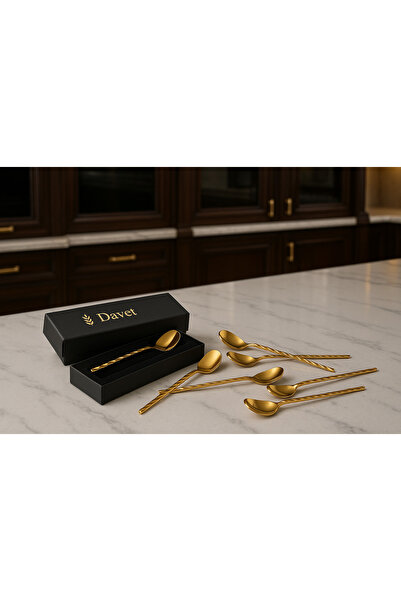 Davet Agah 6 Pieces Gold Teaspoon - Agah Teaspoon