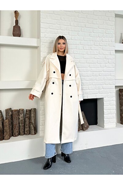 Cistern İstanbul Palton lung premium pentru femei, cu apărătoare crem pentru brațe și umeri