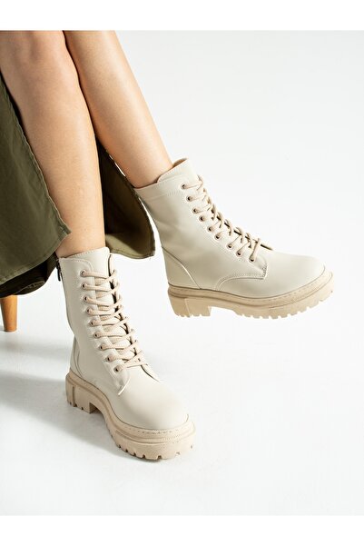 ALEMDAR AYAKKABI NOXA Крем Жіночі черевики на шнурівці