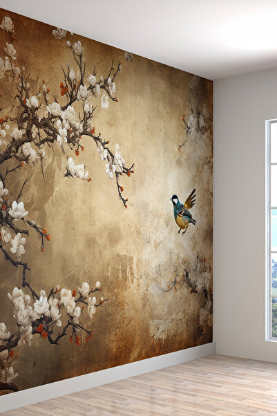 dreamwall Vintage Kuş ve Çiçek Desenli Sanatsal ve Nostaljik Tasarım Tekstil Duvar Kağıdı