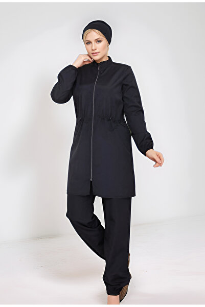 Genel Markalar Beli Bağcıklı Fermuarlı Dijital Baskılı Tesettür Mayo- Bone He...