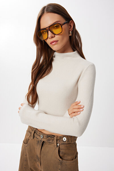 Lovelyİstanbul Crop Yumoş Knitted Blouse Lub0236 Beige
