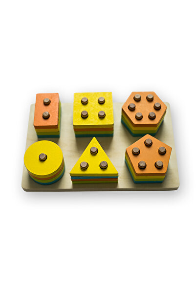 Nurio Jucărie din lemn - Potrivire și stivuire 6 forme geometrice -