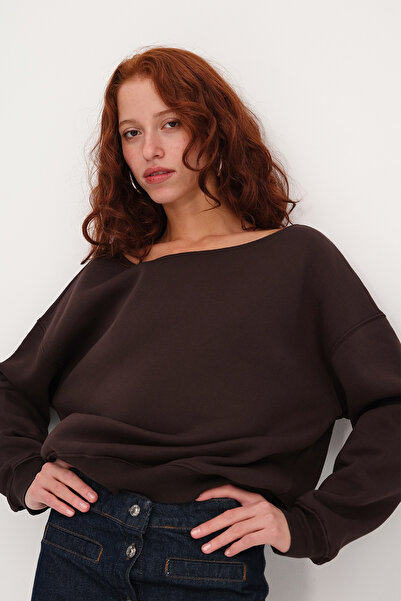 Addax Kayak Neckline Embellished Sweatshirt S1826