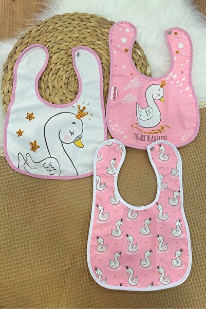 BEBENAZ alezli sıvı geçirmez leke tutmaz çıtçıtlı kuğu desen 3'lü bebek mama ...