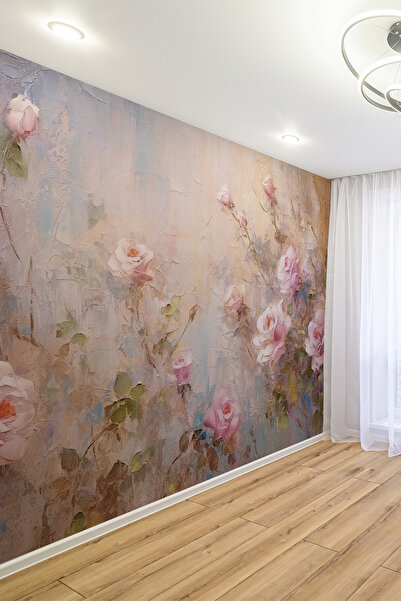 dreamwall Pastel Gül Desenli Yağlı Boya Efektli Romantik Tekstil Duvar Kağıdı