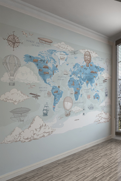 dreamwall Dünya Haritası Çocuk Odası Tekstil Duvar Kağıdı