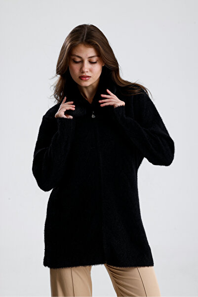 AYMİSS Kadın Peluş Yaka Fermuarlı Ceket