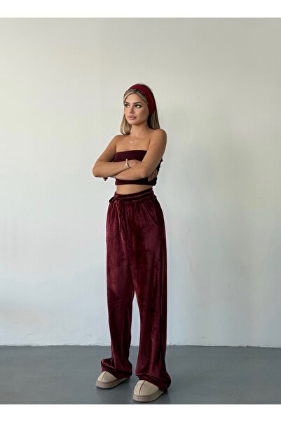 BEJNA Women's Velvet Elastic Waist Palazzo Pants