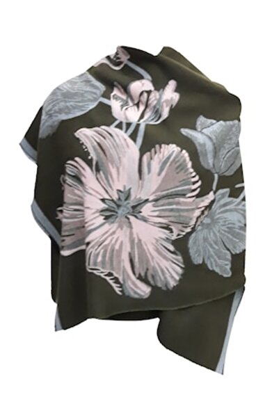 L-line fashion Sal dama, cu doua fete, verde inchis/roz, model floral, dimensiune 190x65 cm