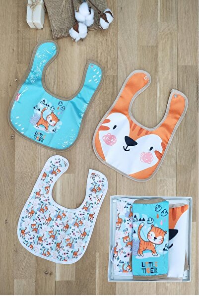 BEBENAZ alezli sıvı geçirmez leke tutmaz çıtçıtlı KEDİ desen 3'lü bebek mama ...