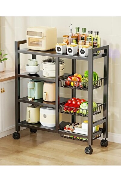 Un رف تخزين معدني من 4 طبقات مع عجلات قابلة للتعديل شديدة التحمل للمطبخ والمنزل