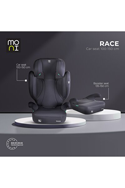 Moni Scaun auto si inaltator fara isofix Race omologat R129 iSize, pentru copii intre 100-150 cm