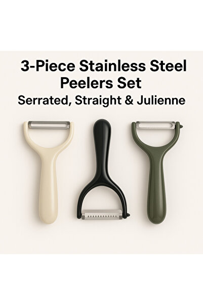 TSUMAB 3-Piece Stainless Steel Peelers Set – Serrated, Straight & Julienne