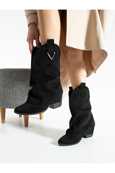 ALEMDAR AYAKKABI DOUCE Siyah Süet Topuklu Kadın Bot