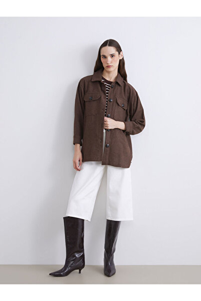 LC Waikiki Brown Oversize Women's Lumberjack Shirt Jacket