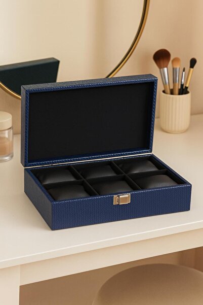Kelepir Fırsatlar Lacivert Deri 6 Bölmeli Saat Kutusu – Şık Koleksiyon Kutusu...