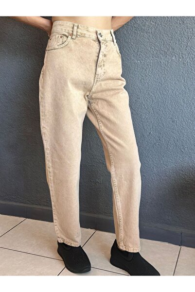 Gönülden Tasarım Cream Color Denim Women's Pants Size L