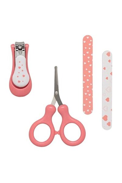 SHOPIENS Set 4 piese Baby Care Unghiere, Foarfece, Pile cu Inimi Roz pentru Fete