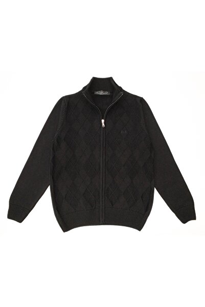 Doctor junior Boy's Black School Cardigan with Diamond Pattern and Zipper
