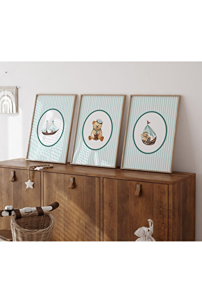 POSTER (ÇERÇEVESİZ) Teddy Ayıcık Desenli Bebek Odası 3lü seti