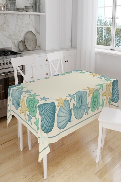 Else Dekor Τραπεζομάντιλο κουζίνας από ύφασμα σουέτ με ψηφιακή εκτύπωση με πολύχρωμα μοτίβα κοχυλιών θάλασσας