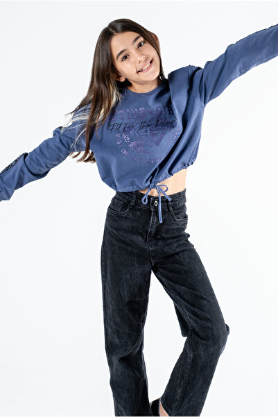 Kyron Детска блуза с дълъг ръкав и шнур в талията с принт